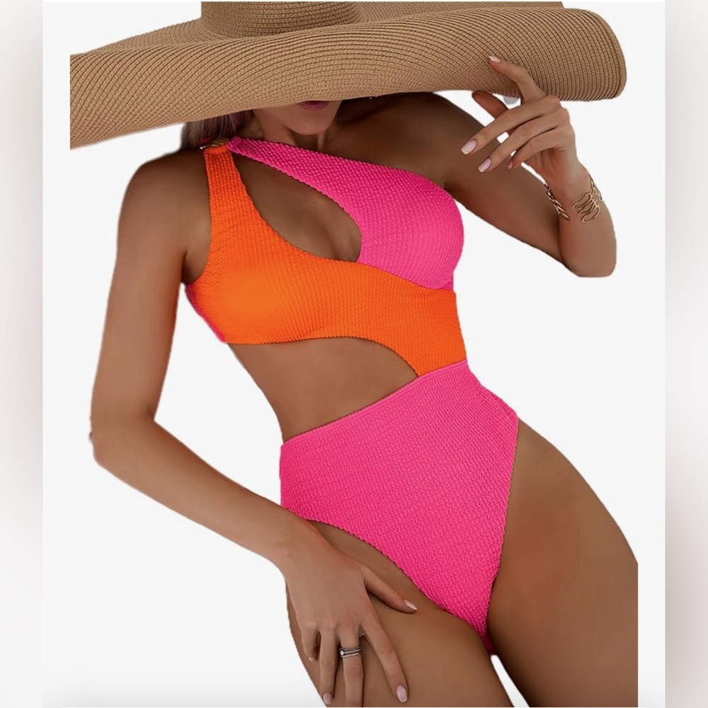 Colorblock One Shoulder Women Swim One Piece